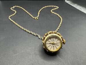 Vintage Hawthorne Mechanical Necklace Pendant Watch 12k Gold Rhinestone